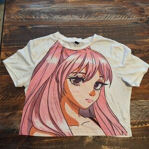 SHEIN White Tee with Pink Graphic